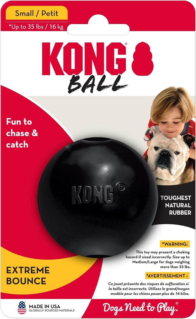 KONG Extreme Ball with Hole - Fetch Toy - Durable Dog Toy for Training, Interactive Playtime & More - Natural KONG Extreme Rubber Ball - Black - For Small Dogs