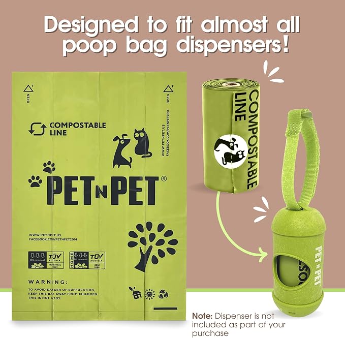 Pet N Pet Poop Bags For Dogs, 240 Counts Compostable Dog Poop Bags Rolls, Dog Bags For Poop + 100% Plant Based Dog Wipes for Paws and Butt, 100 Counts Dog Pet Wipes, 8" x 8" Hypoallergenic Wipes