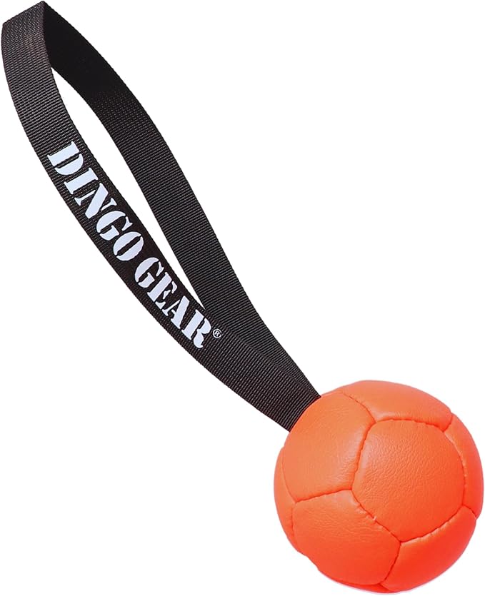 DINGO GEAR WWW.DINGOGEAR.COM 1977 Set Faux Leather Ball with Pump for Dog Training, as Reward for Fetch tug of war, for Strong Dog, Handmade, 3in Orange Z30029