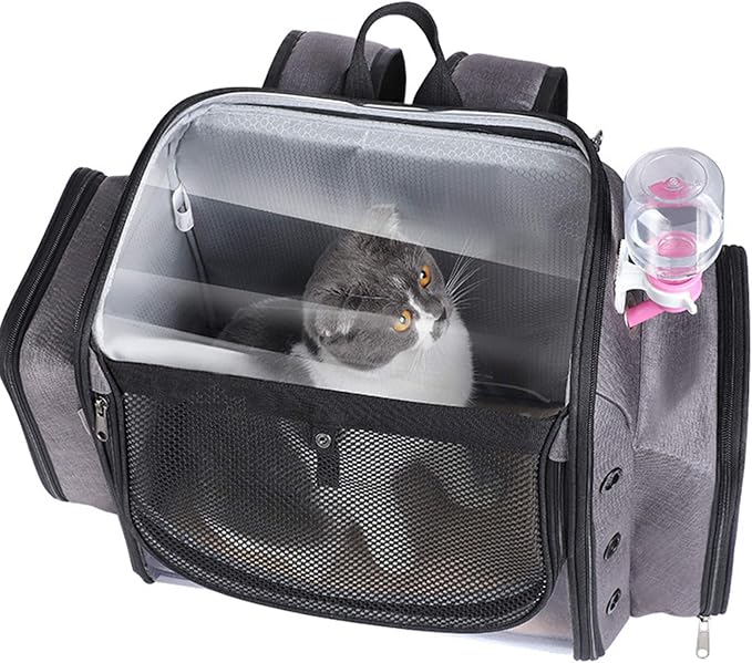 Pet Travel Carrier with Wheels, Pet Rolling Carrier Backpack for Dogs and Cats, Cat Luggage Bag, Includes 1 Cat Food Travel Box, 1 Cat Litter Box, 1 Water Bottle, 2 Collapsible Travel Dog Bowls