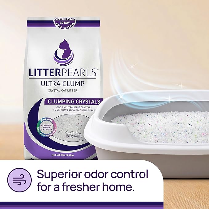 Litter Pearls Ultra Clump Unscented Crystal Clumping Cat Litter with Odorbond, 8 Pounds