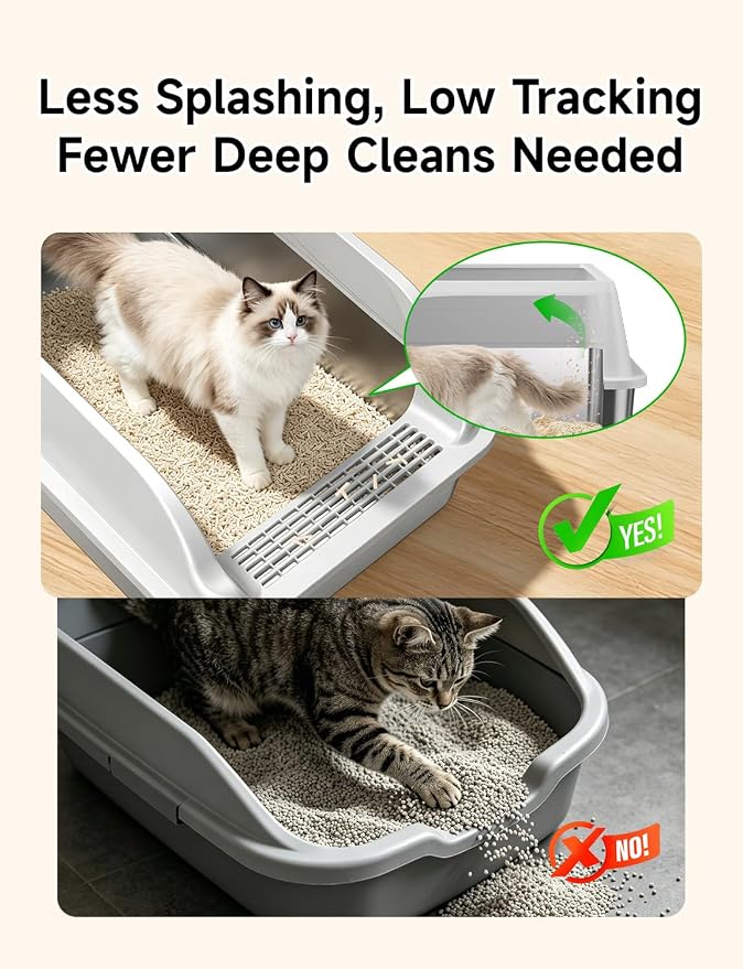 2PACK Stainless Steel Cat Litter Boxes, XL Large Metal Litter Box with High Sides Lid, Odor Free Litter Pan Include Scoop Easy Cleaning Anti-Scratch Kitty Cat Box Anti-Urine Leakage, Non-Sticky