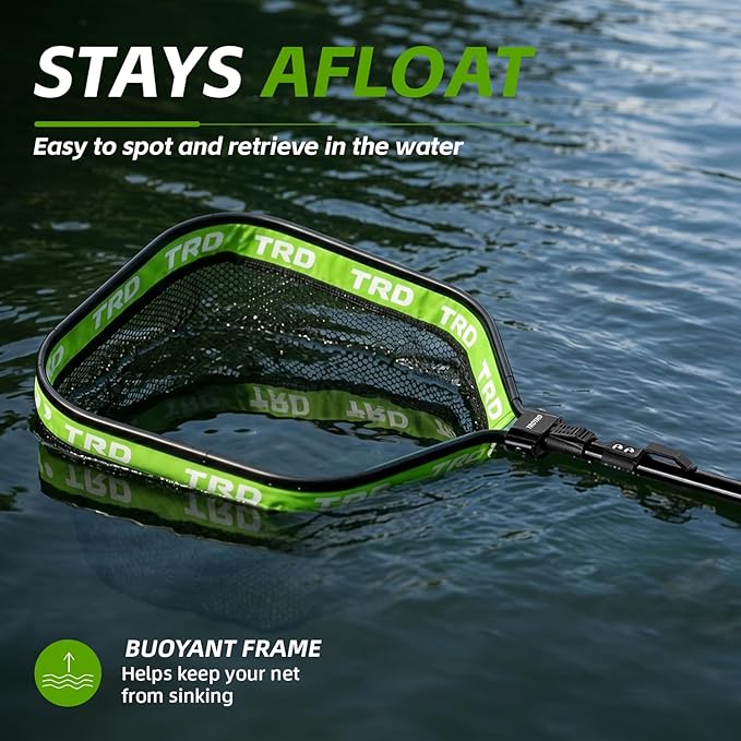 AluFloat X1 Fishing Net with Handle (Fish Net) - Floating Foldable Rubber-Coated Deep Mesh Landing Net for Bass & Fly Fishing - Fishing Gear, Kayak Accessories, Fishing Accessories