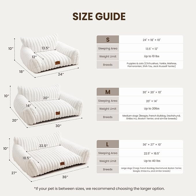 Dog Couch for Pets, Cute Small Dog Bed Medium Size Dogs with Cozy Soft Faux Rabbit Fur for Small & Medium Dogs, Supportive Pet Sofa with Removable Washable Cover, Cream, 36"