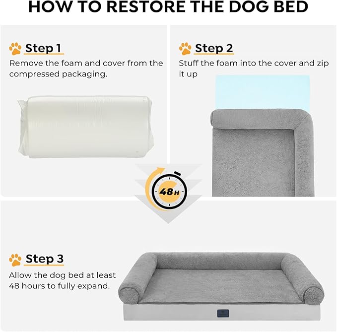 Veehoo Memory Foam Orthopedic Dog Beds Large-4" Thickened Washable Dog Bed with Removable Dutch Velvet Cover, Memory Foam with Sides-Sofa Couch for Dogs, 35 * 26 in