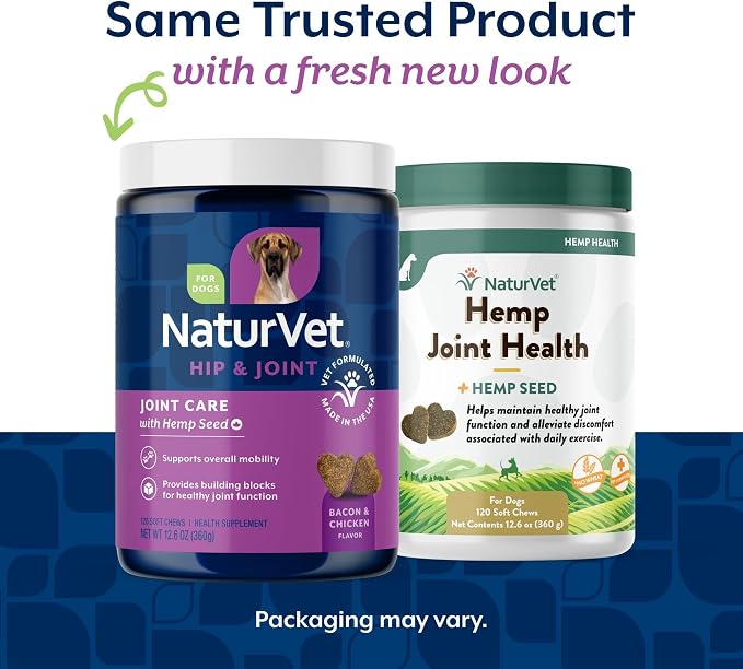 Healthy Joint Health Supplement for Dogs, Hemp Seed Oil, Hemp Seed Powder, Glucosamine, Msm and Chondroitin for a Powerful Joint Health Solution for your Dog, Made by NaturVet, 120 Count