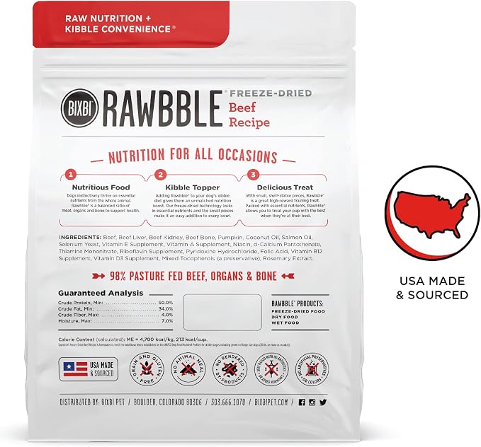 BIXBI Liberty Freeze-Dried Dog Food Topper & Treats,Beef – 98% Meat & Organs,No Refrigeration – USA Made,12 oz,(Pack of 2)