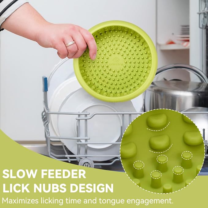 Dog Lick Bowl, Animire Freeze Lick Mat for Dogs, Non-Slip Slow Feeder Licking Bowl Enrichment Treat for Distraction Anxiety Relief, Food Grade Silicone, Dishwasher Safe(Green,S)