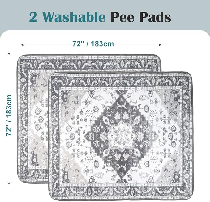Washable Pee Pads for Dogs 2 Pack Reusable Puppy Training Pads 72"x72" Super Absorbent Waterproof Dog Training Pads, Non-Slip Potty Pads Whelping Pads Litter Mat Pet Supplies - Grey Medallion