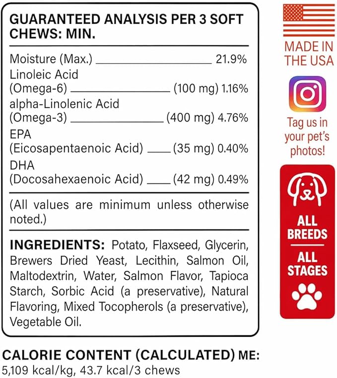 BARK&SPARK Omega 3 for Dogs and Cats-180 Fish Oil Treats for Dogs & Cats Shedding, Skin Allergy, Itch Relief, Hot Spots Treatment-Joint Health-Skin and Coat Supplement-EPA & DHA Fatty Acids-Salmon Oil