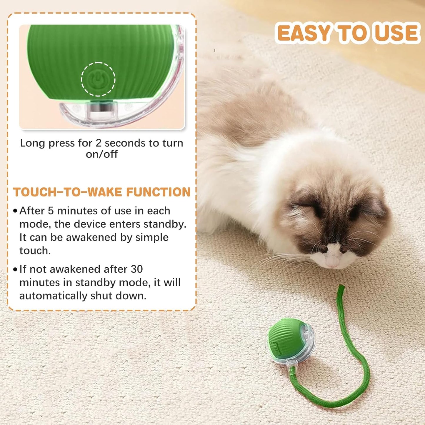 Interactive Cat Toys for Indoor Cats, Rechargeable 360° Automatic Moving Cat Toy for Bored Indoor Adult Cats, 2025 Upgraded Chase Motion Activated Kitten Toys - Green