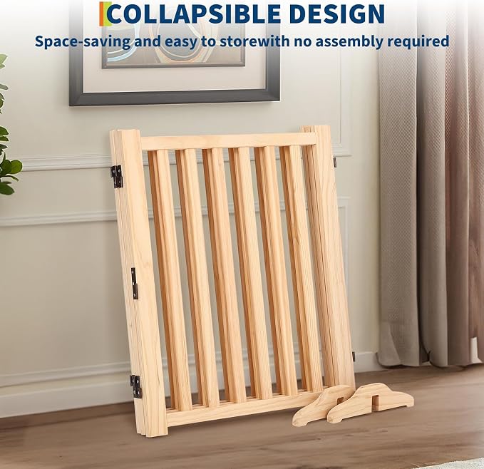Wooden Freestanding Dog Gate, Foldable Pet Gate with Support Feet, Indoor Dog Fence for The House,Doorways, Stairs，Expandable Pet Fence -3 Panel H:24”