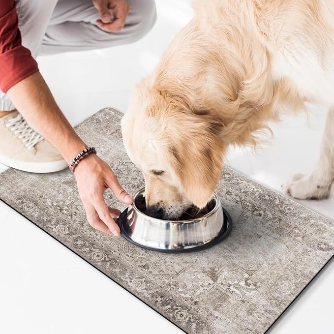 Dog Food Mat for Floors Waterproof Pet Placemat Cat Feeding Bowls Mats for Food and Water, Eco-Friendly Dog Accessories Diatomite Pets Supplies 17" X 30"