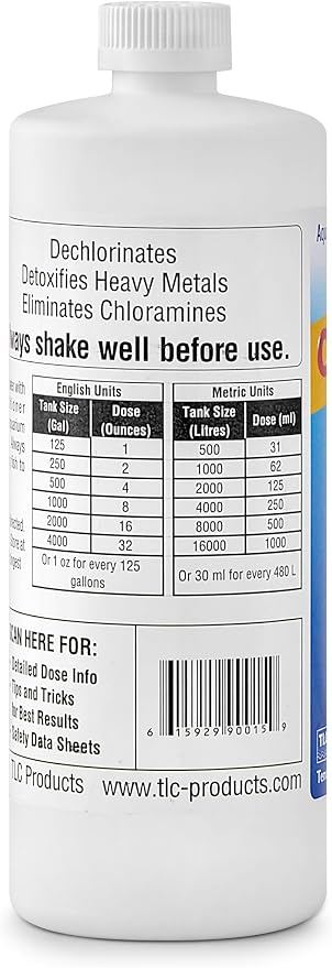 TLC Products, DeChlor & Conditioner, Aquarium Water Treatment, for Freshwater and Saltwater, 32 fl oz