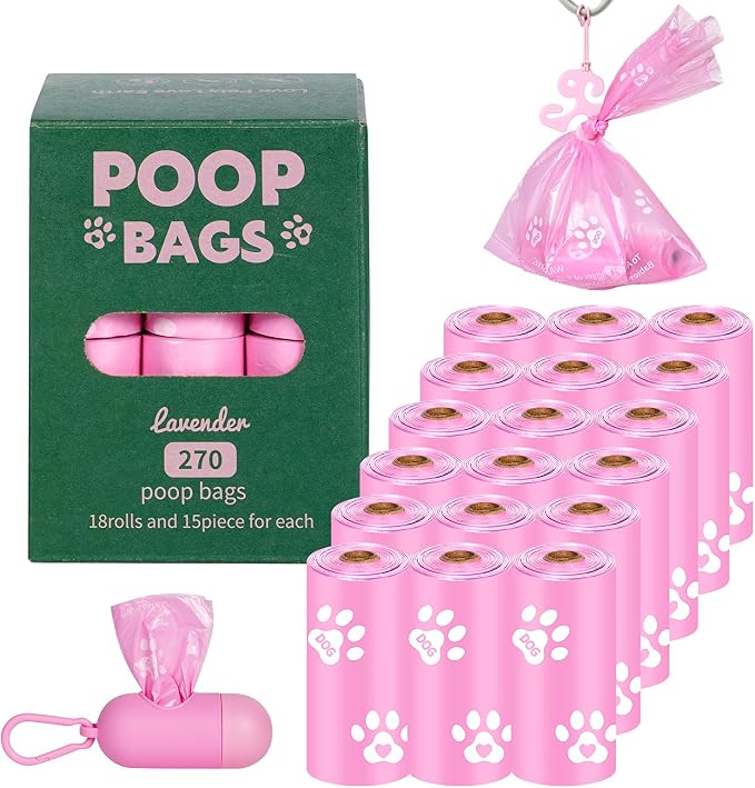HZDHCLH Poop Bags for Dogs Leak Proof Extra Thick Dog Poop Bags, Pink Cat's Paw 18 Rolls 9" x 13" Lavender Scented Pet Waste Bag, 270 Count