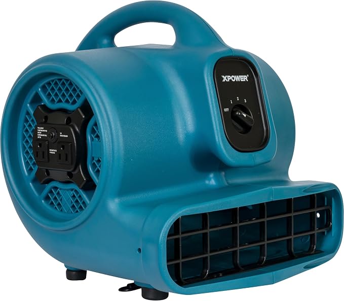 XPOWER X-400A Pro 1/4 HP 1600 CFM Centrifugal Air Mover, Carpet Dryer, Floor Fan, Blower, Daisy Chain, for Water Damage Restoration, Janitorial, Plumbing, Home Use,Blue