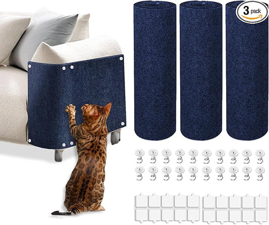 Cat Scratch Mat, 3PCS 39.4"x11.9" DIY Trimmable Self-Adhesive Cat Scratching Mat, Couch Protector from Cats Claw, Indoor Furniture Protector for Cats Scratching (Dark Blue)