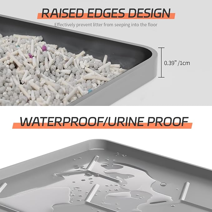 Bulkniu Large Silicone Cat Litter Mat, Waterproof/Urineproof, Litter Recycling, Easy to Clean, Soft on Kitty Paw (22"X34"- Grey)