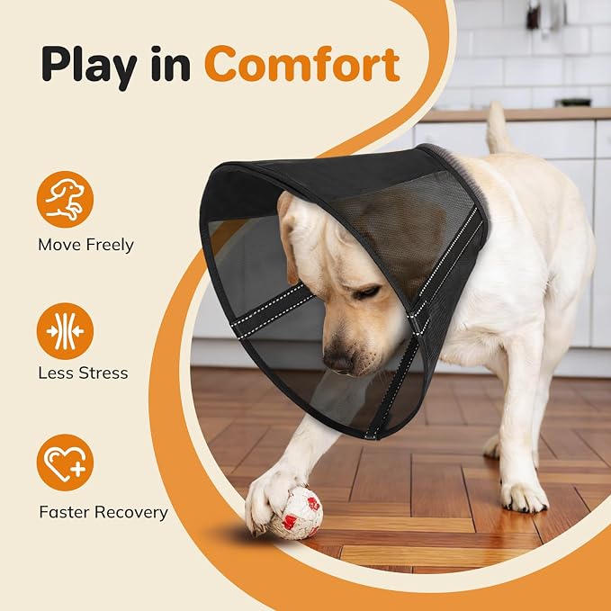 Breathable Mesh Dog Cone Collar for Surgery, Soft Elizabethan Recovery Alternative to Stop Licking,Pet Neck Collar for Large Medium Small Breeds, XXL, Matte Black