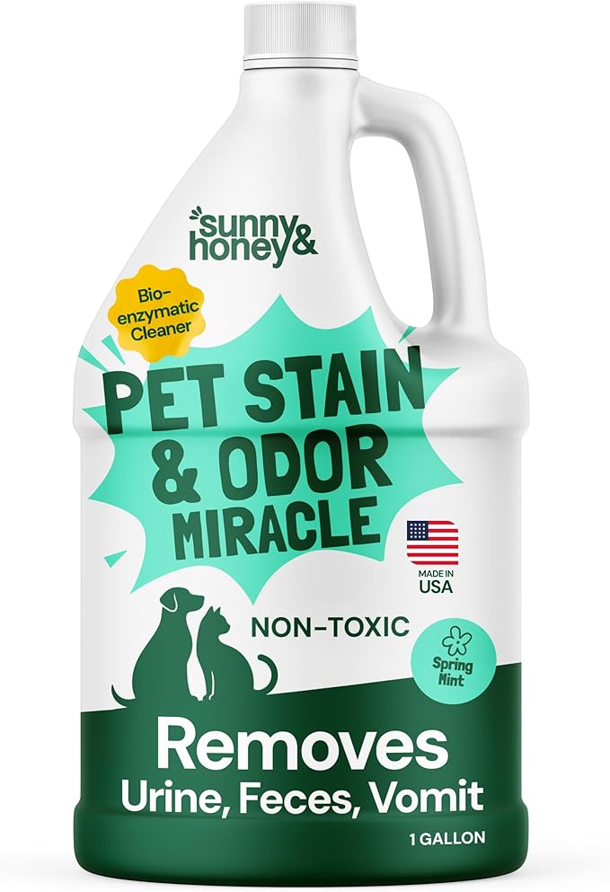 Sunny & Honey Pet Stain and Odor Remover - Enzyme Cleaner for Dog Urine and Poop on Carpets and Furniture - Strong Pet Carpet Cleaner Spray (1 Gallon Mint)