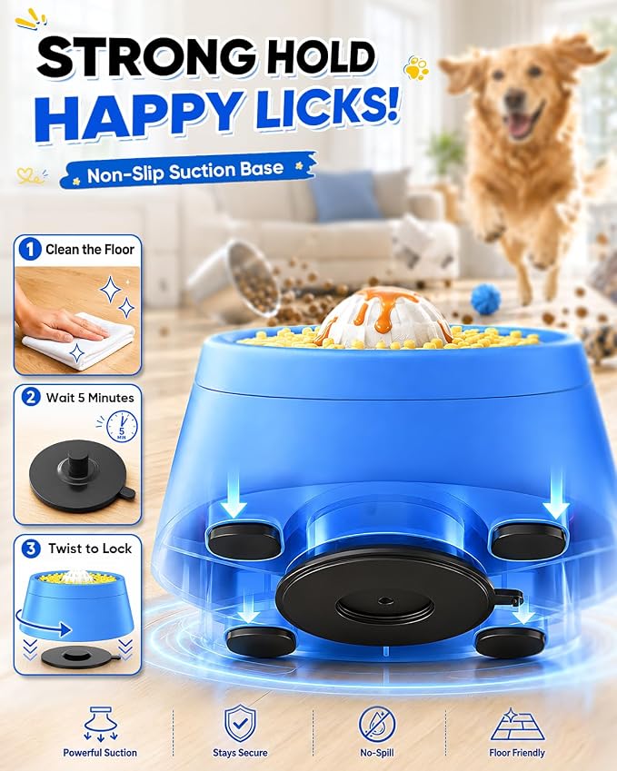 Interactive Slow Feeder Dog Bowl for Dogs & Cats: 2-in-1 Liquid Treat Enrichment Feeder with Rolling Lick Ball, Anti-Slip Suction Base for Yogurt, Bone Broth, Wet Food & Frozen Treats
