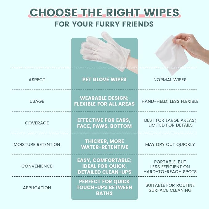 IMMHABI 100 Count Pet Glove Wipes, Cleaning & Deodorizing for Dogs & Cats, Hypoallergenic Dog Bath Wipes with Natural Persimmon Tannin, Unscented Wipes for Ears, Fur, Paws