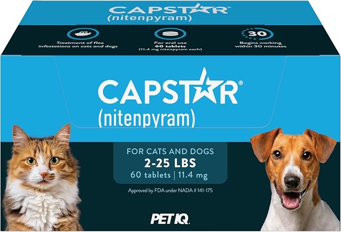 Capstar(nitenpyram) for Dogs Fast-Acting Oral Flea Treatment for Dogs 2-25 lbs, Vet-Recommended Medication Tablets Start Killing in 30 Minutes, 60 Doses