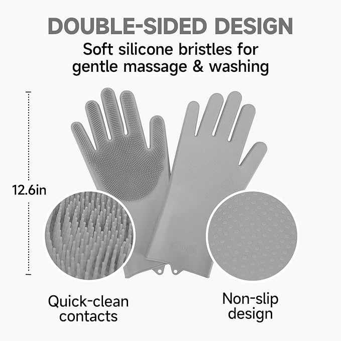 7 PCS Dog Brush for Shedding and Dog Washing Gloves - Quick Drying Dog Towel,Bath Brush for Long & Short Haired Dogs, Cats Purple Grey
