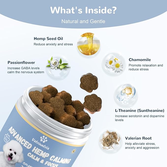 Dog Calming Chews, Calming Chews for Dogs with Natural Plant Extracts for Fireworks, Storms, Thunder, Barking, Separation, 200 Count