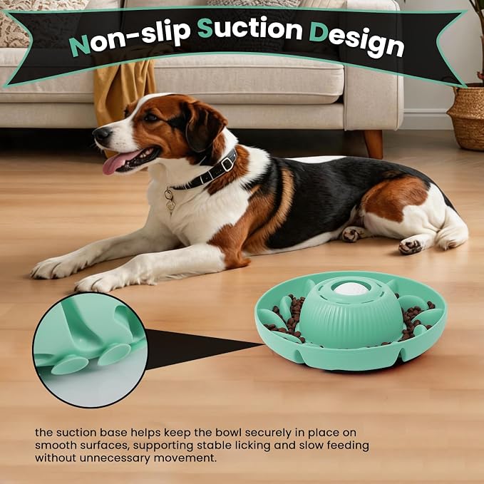 PUPPYGANG 2-in-1 Slow Feeder Dog Bowl for Large Dogs — Silicone Dry Food Maze & Wet Food Lick Ball with Suction Cup, Interactive Puzzle Feeder, Non-Slip & Detachable, Easy to Clean (Green)