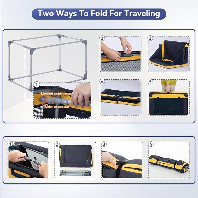 30" Collapsible Dog Crate for Medium Dogs - Portable Soft Travel Kennel with Lockable Zippers, Waterproof Base, Washable Cover, Patented Screw Frame for Adjustable Tension, Outdoor, Indoor, Car Use