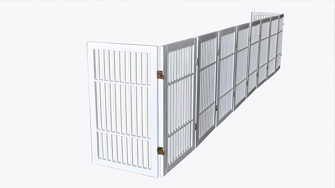 Urnporium Pet Dog Gate Freestanding, Strong Durable Folding Wooden Fence, Portable Acacia Hardwood Safety Barrier for Indoor & Outdoor Use (White Pet Gate, 10 Panel 30" Tall)