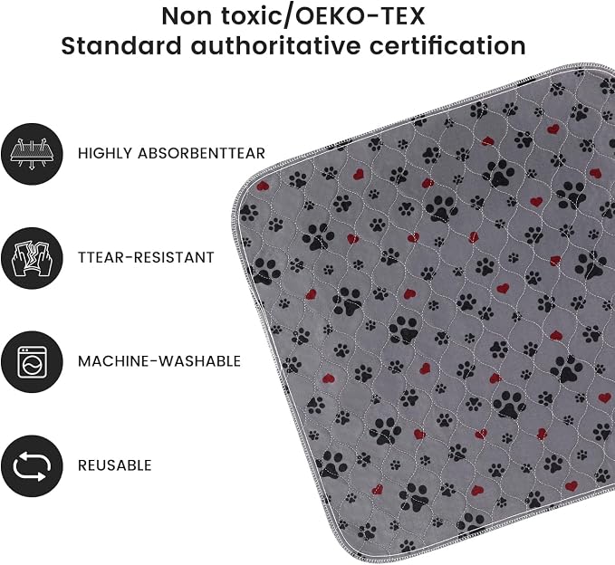 Washable Pee Pads for Dogs,4 Pack Extra Large 24"x24" Super Absorbent Reusable Puppy Pads,Non-Slip 100% Waterproof Dog Pee Pads,Pet Training Pads for Couch, Crate,Potty Training,Floor