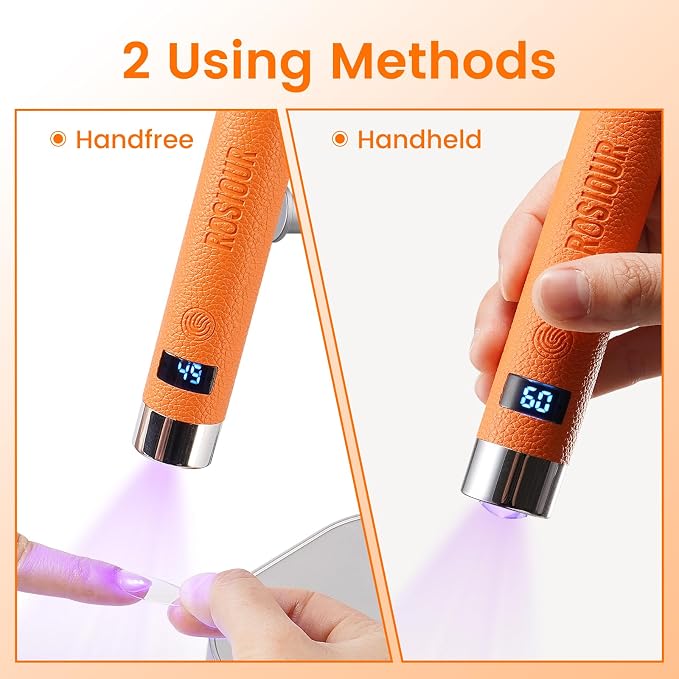 Mini UV Lamp for Gel Nails- Handheld Flash Cure Fast Dry UV Lamp with Stand- Rechargeable Nail UV Led Curing Light with Auto Sensor for Home Manicure Salon (Orange)