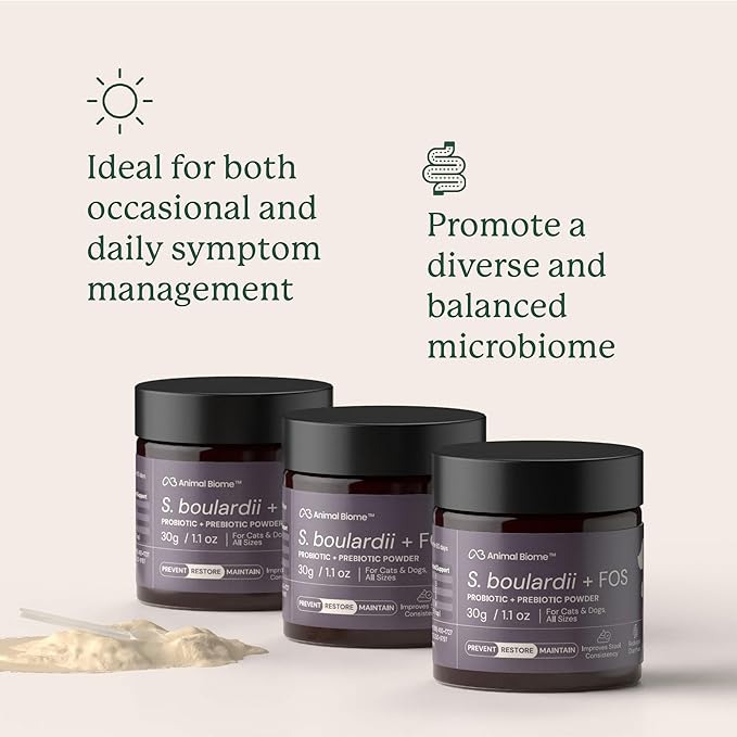 Animal Biome S. Boulardii + FOS Powder Probiotics for Dogs & Cats 30g (50 Scoops), Saccharomyces Boulardii Dog Probiotic + Prebiotic for Gut Health, Loose Stool, Sensitive Stomach Microbiome Support