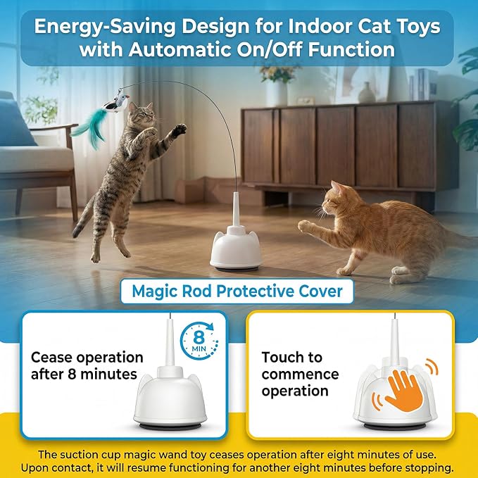 2 In 1 Electric Cat Wand Toy Interactive Cat Toys for Indoor Cats 360° Cat Toys for Bored Indoor Adult Cats, 2-Speed Fly Cat Chase Toy Automatic Cats Toys with Suction Cup Electric Cat Teaser Wand