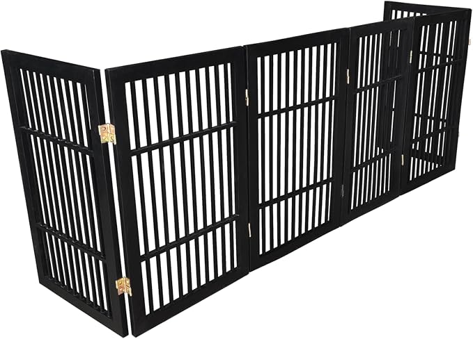 Urnporium Pet Dog Gate Freestanding, Strong Durable Folding Wooden Fence, Portable Acacia Hardwood Safety Barrier for Indoor & Outdoor Use (Black Pet Gate, 6 Panel 30" Tall)
