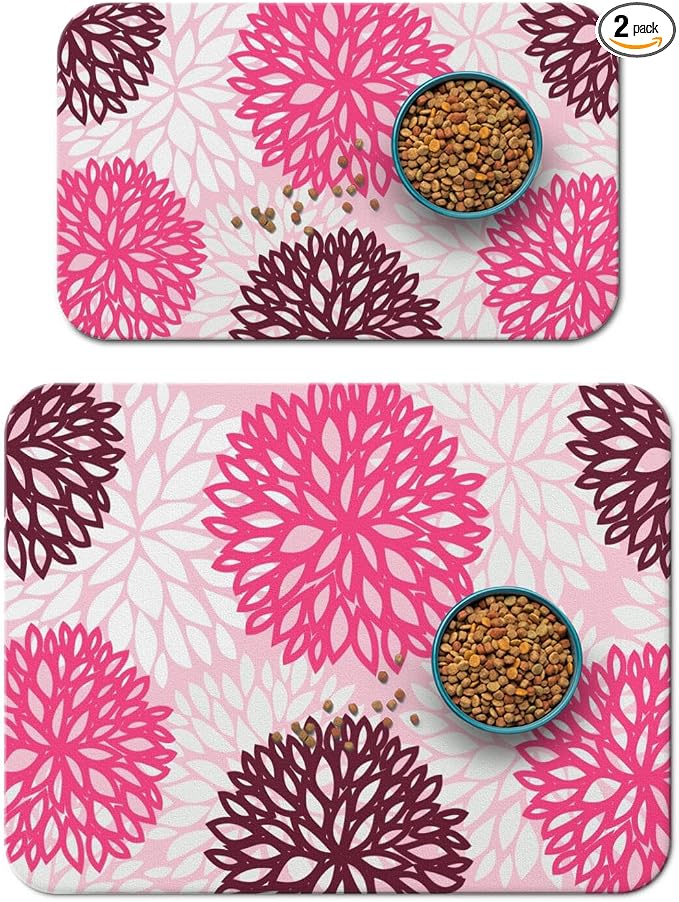 Dog Food Mats 2 Pack for Floors, Absorbent and Quick-Drying Pet Cat Food Mat,Anti-Fouling and Easy-to-Clean Pet Feeding Mat,Dog Bowl Mat for Messy Drinking Water Bowls 12"x 20"+18x24