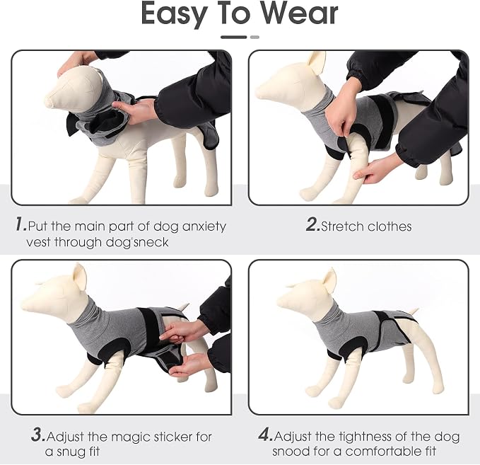 Queenmore Dog Recovery Suit, Soft Dog Surgery Suit for Female Male Dogs,Comfy Pet Surgery Recovery Shirt,Anxiety Relief Calming Vest with Ear Muffs,Grey,XS