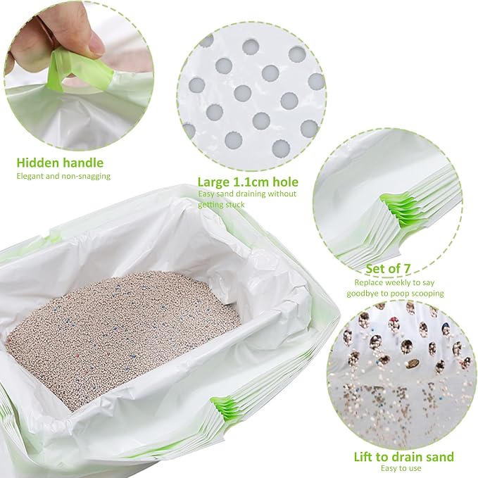 STARVAST 84PCS Sifting Cat Litter Box Liners with Holes, Extra Large Cat Litter Bags, Thickened Design, Concealed Handle, Large Perforation, 31 x 18 Inch