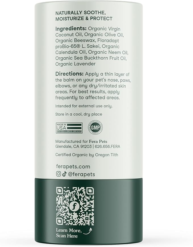 Fera Pets PawBiome® - Cat & Dog Balm for Paws and Nose with Postbiotics - Encourages Skin Recovery - Balances Skin Microbiome - Supports the Skin's Natural Barrier - 2 oz Stick