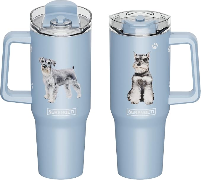 E&S Pets SERENGETI 40 Oz Ultimate Tumbler with Handle and Straw - Vacuum Insulated Tumbler with Straw and Lid - Stainless Steel Travel Mug for Pet Lovers - 3D Designs of your favorite Dog (Schnauzer)