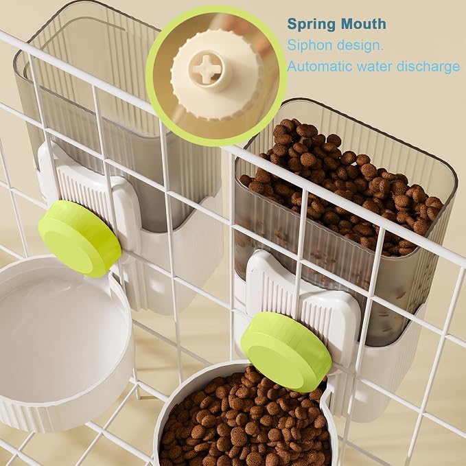Lemtrflo Rabbit Feeder for Cage,Hanging Automatic Cat Feeder and Water Dispenser,Ferret Cage Accessories,Food Water Bowl for Cats Rabbit Guinea Pig Cages(Cage Grid Spacing Over 1.2'')