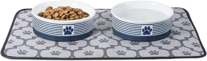 Bone Dry Paw & Patch Ceramic Pet Collection, Large Set, 7.5x2.4", Nautical Blue, (Pack of 2)