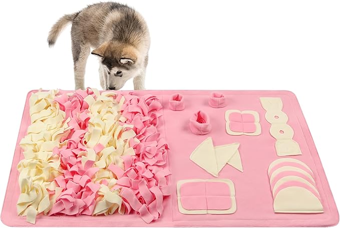 Snuffle Mat for Dogs: Slow Food Interactive Experience - 7 Enrichment Foraging Games for Large Dog Owners Needing to Burn Pet Energy - Washable 1000 Times - 22x38 inch - Pink