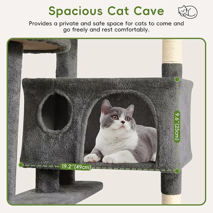 53-inch Cat Tree Tower for Indoor Cats,Cat Tree House Cat Furniture with Sisal Scratching Post,2 Cat Caves,Dangling Toys (Black)