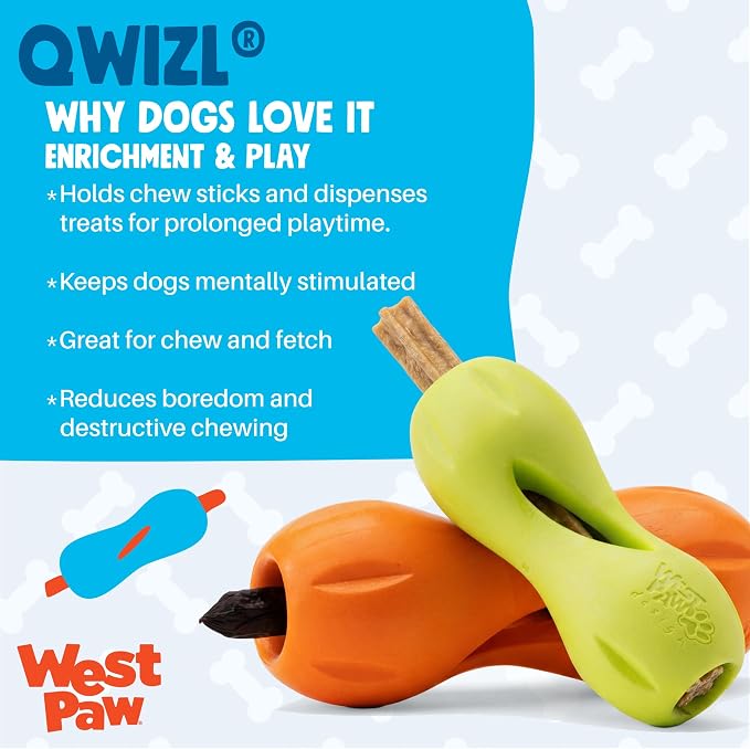 WEST PAW Qwizl Durable Zogoflex Dog Puzzle Toy for Mental Stimulation, and Enrichment - Treat Dispensing for Bully Sticks and Dental Sticks - Dishwasher Safe - Made in USA - Large - Aqua