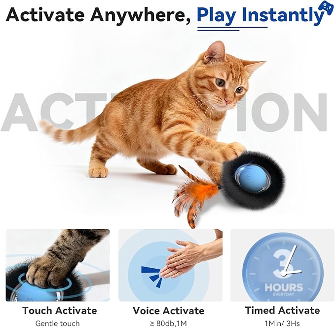 Interactive Cat Toy with Motion Activated Ball & 7-Hole Play Mat, Hide and Seek Exercise Game for Indoor Cats, Automatic Moving Cat Ball in Pouch, Rechargeable Kitten Toys (Starry Night)