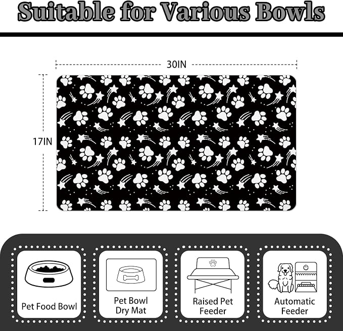 Dog Food Mat 17x30 Inch Pet Feeding Absorbent Mats for Floor Dog Cat Water Bowl Placemat Non-Slip Washable Pet Food and Water Mat