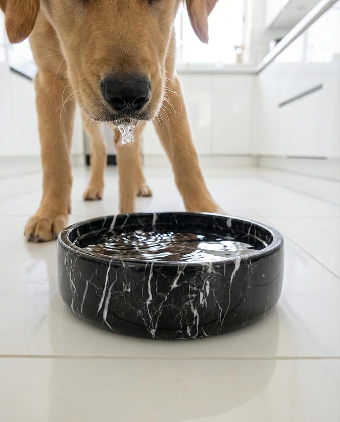 OOBOOB Natural Marble Dog Bowls, Heavy Non-Slip Dog Food Bowl & Pet Bowls for Dogs and Cats, Stylish Modern Design for Feeding Station & Home Decor